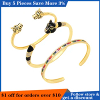 New Vintage Leopard Bangle Bracelet Copper Inlay Zirconia Drip Oil Bangle For Men Women Cuff Bracelet Party Wedding Jewelry Gift