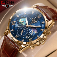 LIGE Men Watches Casual Sport Watch Men Luxury Waterproof Date Watches Luminous Chronograph Wristwatch Male Quartz Leather Clock