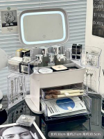 全城熱賣 - 日本暢銷化妝收納盒桌面高級感一體帶燈鏡子防塵輕奢大容量抽屜式一體手提化妝箱-奶白色【LED燈+鏡子】 送USB充電線