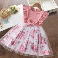 1-5 Yrs Girls Dress for Summer Flower Kids Princess Dress Ruffle Sleeve Birthday Party Elegant Gown Vintage Baby Girl Clothings