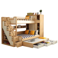Solid Wood Height-Adjustable Bunk Children's Bunk Bed Bunk Furniture Beds