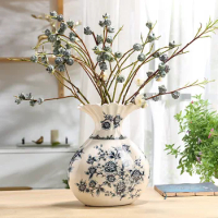 Jingdezhen Ceramic Chinese Retro Blue White Porcelain Vase Household Ornaments Living Room Decoration Floral Arrangement Vase