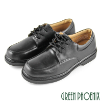 GREEN PHOENIX 波兒德 女款台灣製線條感綁帶全真皮平底學生鞋/女學生鞋(黑色)