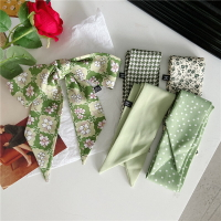 小清新發帶細窄小絲巾春夏小絲帶法式雙面綠色裝飾百搭綁包包領巾