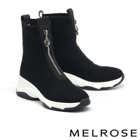 休閒鞋 MELROSE 美樂斯 率性俐落拉鍊造型毛絨布高筒厚底休閒鞋－黑