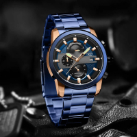 Cristiano Aillen Jam Tangan Pria Analog 8889 Rantai Stainless Steel Chronograph Kaca Sapphire Water