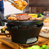 Portable cast iron charcoal bbq grill barbecue grills table top BBQ hot pot stove Chinese retro style heating stove Aluminum pan