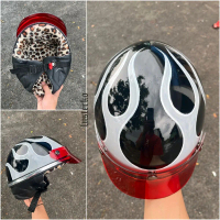 Helm chips retro classic busa Leopard motif Cat Silver