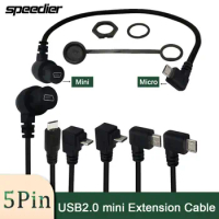 Elbow USB 2.0 Mini 5Pin Female To Micro 5P Male Left Right Up Down Angled 90 Degree AUX Flush Panel Mount Waterproof Cable 30cm