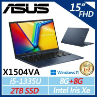 【ASUS】VivoBook 15吋 X1504VA-0021B1335U (i5-1335U/8G+8G/2TB)