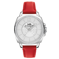 COACH 時尚女士晶鑽錶 35mm 女錶 手錶 腕錶 14503855 紅色真皮錶帶(現貨)▶指定Outlet商品5折起☆現貨