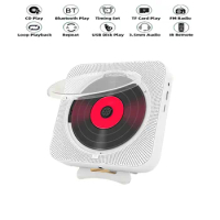 Portable CD Player Bluetooth Speaker Stereo LED Screen Wall Mountable CD Music Players with IR Remote Control FM Radio