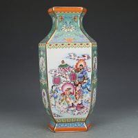 清乾隆琺瑯彩綠地祝壽六方瓶古董古玩收藏真品彩繪花瓶老物件瓷器