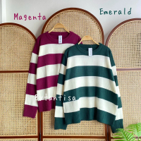 Bytantisa - Sweater Rajut Oversize Clara Motif Garis Baju Tangan Wanita Atasan Panjang Knitwear Salu