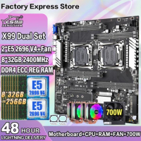 X99 Dual Motherboard LGA2011 V3V4 Set with 2pcs XEON E5 2696V4 CPU+Cooling Fan+8*32GB=256GB DDR4 ECC REG RAM+700W Power X99 Kit
