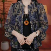 Baju Bunga untuk Wanita, Gaya Trendi, Pakaian Musim Bunga dan Musim Panas, Kardigan Ringan, Jaket Le