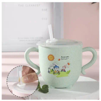 Gelas Jerami Mug Wheat Straw Karakter Kartun Ada Pegangan / Baby Cup Cangkir Anak dengan Penutup Pra