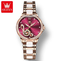OLEVS 6656 Fashion Mechanical Watch Gift Round-dial Genuine Leather Watchband Luminous