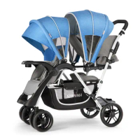 Luxury Twin Baby Stroller Foldable Sits and Lays Baby Pram Double Seats Baby Pushchair Shock Absorption Newborn Four Wheels Cart
