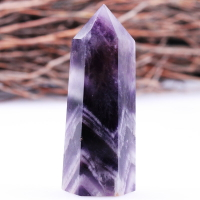 天然紫水晶六棱柱擺件能量療愈石頭家居風水桌面擺設原礦打磨
