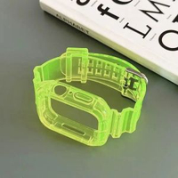 冰川一體透明iwatch錶帶se適用s9蘋果applewatch手錶s8保護殼新款螢光綠適用 iwatch 42mm（1/2/3代）
