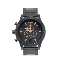 【NIXON】灰黑系 大鏡面 玫瑰金指針 三眼計時手錶 不鏽鋼錶帶 男錶 情人節(A083-957-00)