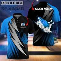 Customized Fire Blaster Bowling And Pins Multicolor 3D Polo Shirt Custom Name Team Shirts Men's Gift For Bowling Lover Tops D-33