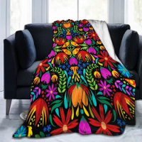 Colorful Mexican Floral Blanket Flannel Fleece Blanket Fluffy Cozy Fuzzy Throws Non-Shedding for Nap Bed Sofa Couch Home Decor