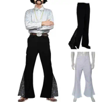 Sequin Men Pants Vintage 60s 70s Flared Trousers Hippie Costume Halloween Couples Cosplay Trousers Music Disco Men Retro Pants