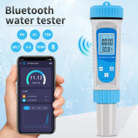 6 in 1 EC/ TDS/ SALT/ S.G/ Temperature/PH Meter Water Quality Tester for Drinking Water Aquarium Pool Bluetooth Water Tester