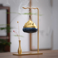 Brass Hanging Ball Back Flow Incense Holders For Incense Coil Cones Smoke Waterfall Incense Burner Censer Vase Home Decoration