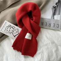 百搭針織冬季春節喜慶紅色毛線圍巾可愛少女保暖情侶圍脖學生