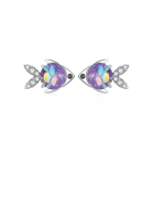 SOEOES 925 純銀時尚簡約彩色方晶鋯石魚耳環