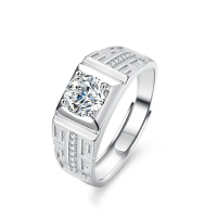 Cincin Pria Perak Sterling Silver 925 Terbaru Batu Berlian Moissanite Asli 1.0 CT Ring adjustable Pe