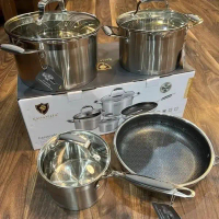 Bộ Nồi Inox 7 Chi Tiết Kaisa Villa KV-30409, Inox 316 Sáng Bóng, Dùng Được Cho Mọi Loại Bếp