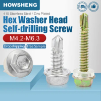 HOWSHENG 20/40pcs Washer Head Hex Self Drilling Tapping Screw M4.2 M4.8 M5.5 M6.3 Stainless Steel Zinc Plated Hardiflex Screws