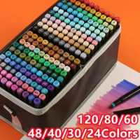 120/80/60/48/40/30/24Colors Marker Copy Marker Sketch Alcoholic Marker Double Head Copic Drawing Pen Art Supplies