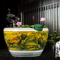 景德鎮陶瓷魚缸擺件手繪大型金魚睡蓮碗蓮家用戶外庭院落地裝飾品