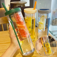 Plastic Water Bottle Portable With Straws Fruit Infuser Tea Juice Cup Fitness Sport Outdoor Travel Bottles Kettle Transparent