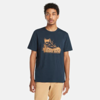 【Timberland】男款深寶石藍黃靴Logo短袖T恤(A2Q1H433)