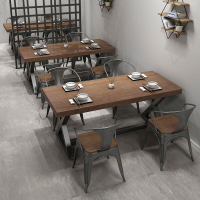 簡約實木餐桌工業風商用火鍋烤肉奶茶店飯店桌餐廳長方形桌椅組合