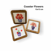 Coaster Motif Bunga/ Tatakan Mug kayu/ Bahan kayu dan keramik