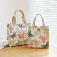 Cute Butterfly Print Thermal Food Picnic Lunch Bags For Women Portable Lunch Box Insulated Canvas Lunch Bag Kids Lunch Box Tote