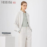 【快速到貨】【Jessica Red】俐落剪裁修身幹練對襟立領外套824101（米色）