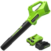 Greenworks 24V Cordless Axial Blower (90 MPH / 320 CFM), 2Ah USB Battery and Charger Versatility Clean Up Your Yard with Ease
