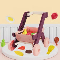 Children Simulation Shopping Cart Kids Pretend Play Cutting Fruit Vegetable Toys Gamehouse Trolley Toy Toddler Educational Toys
