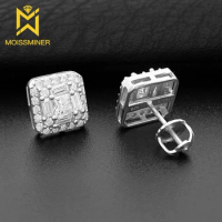 10K Gold Square Moissanite Earrings For Women Real Diamond Ear Studs Men High-End Jewelry Pass Tester Free Shipping