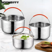 New 304 Stainless Steel Kitchen Steamer Basket with Silicone Covered Handle Instant Pot Accessories for 3/6/8L Pressure Cooker