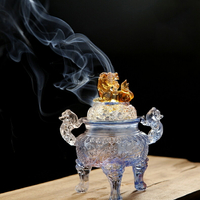 中式家居創意擺件琉璃祥獅香薰爐家用室內薰香器檀盤香座鼎爐