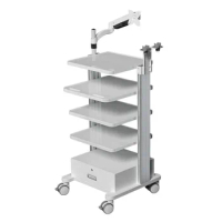 Hospital Mobile Workstation with Mount Holder 4-layers Storage Platform Medical Trolley Cart for Clinic Heath Center